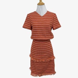 Maje Dress Women 2 Orange Roberts Tomette Jacquard Wool Blend Tweed Striped Mini